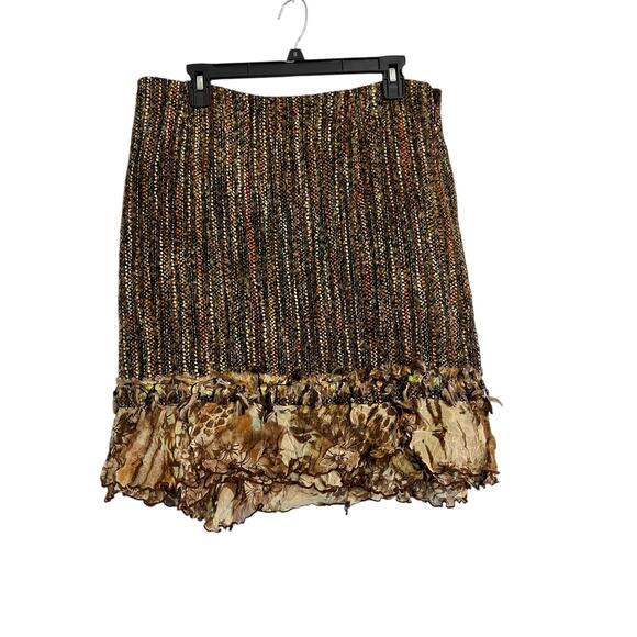 Alberto Makali brown Tweed Skirt Whiskered Boho Feather Trim 14 - Picture 1 of 8